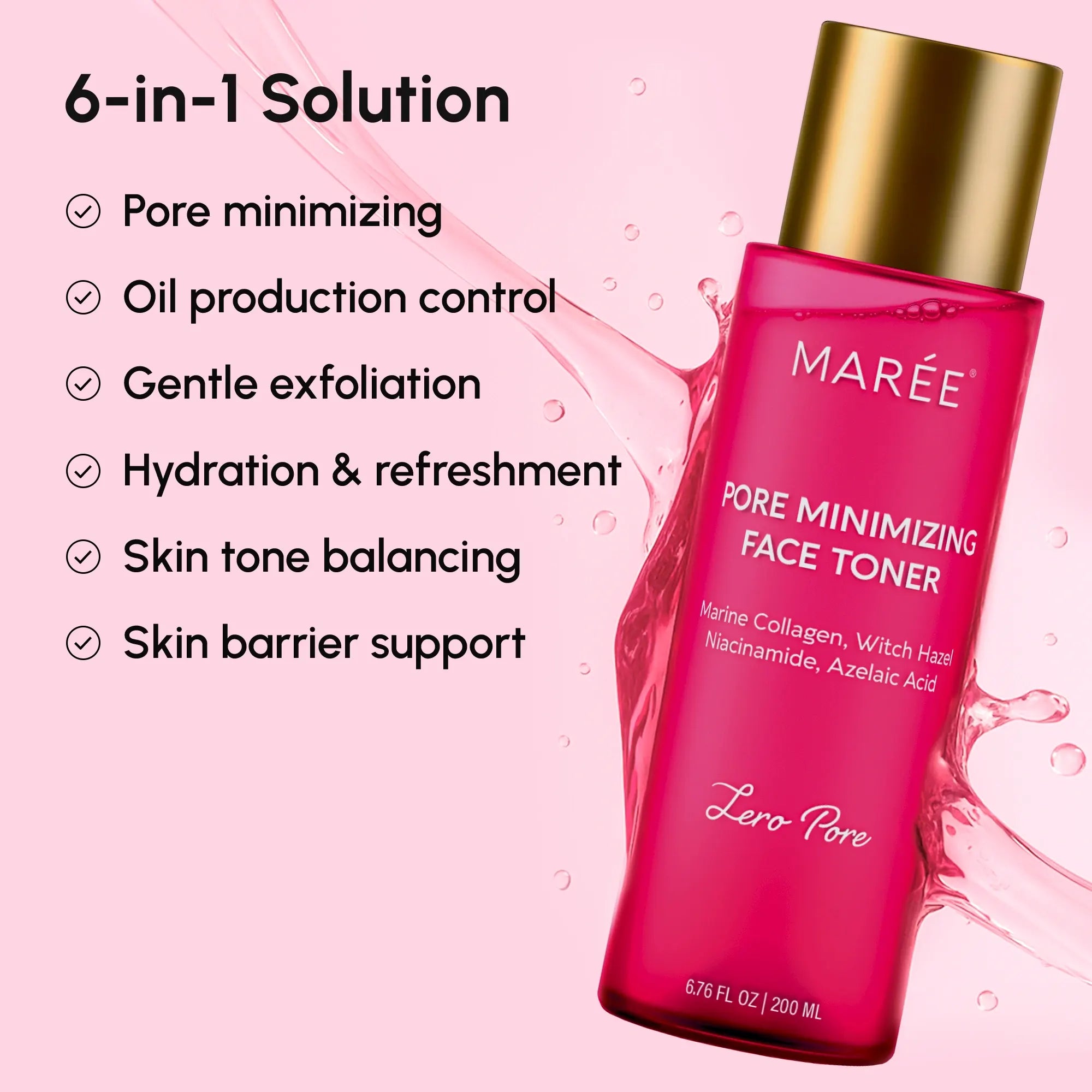 Maree Hydrating Pore Refining Toner bottle and cotton pad with toner, showcasing the product&