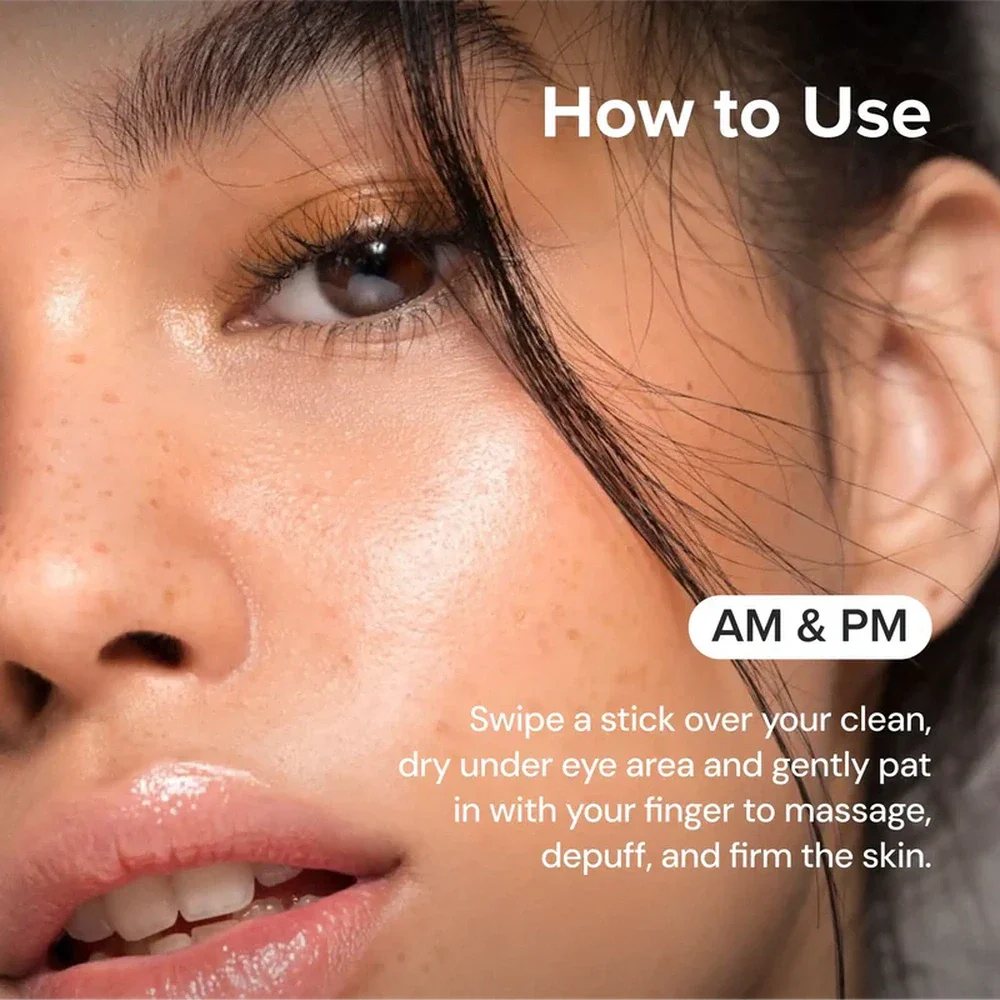 Maree Instant Eye Smoother Balm stick with natural ingredients, designed to reduce puffiness and brighten the under-eye area.