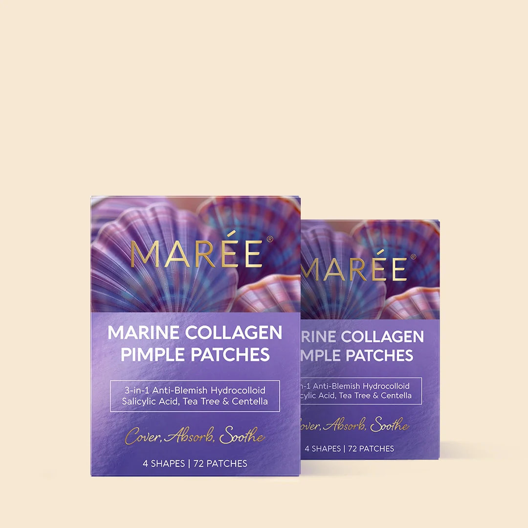 Colorful Maree Pimple & Acne Patches arranged on skin to reduce blemishes and redness, showcasing their discreet, skin-friendly design.