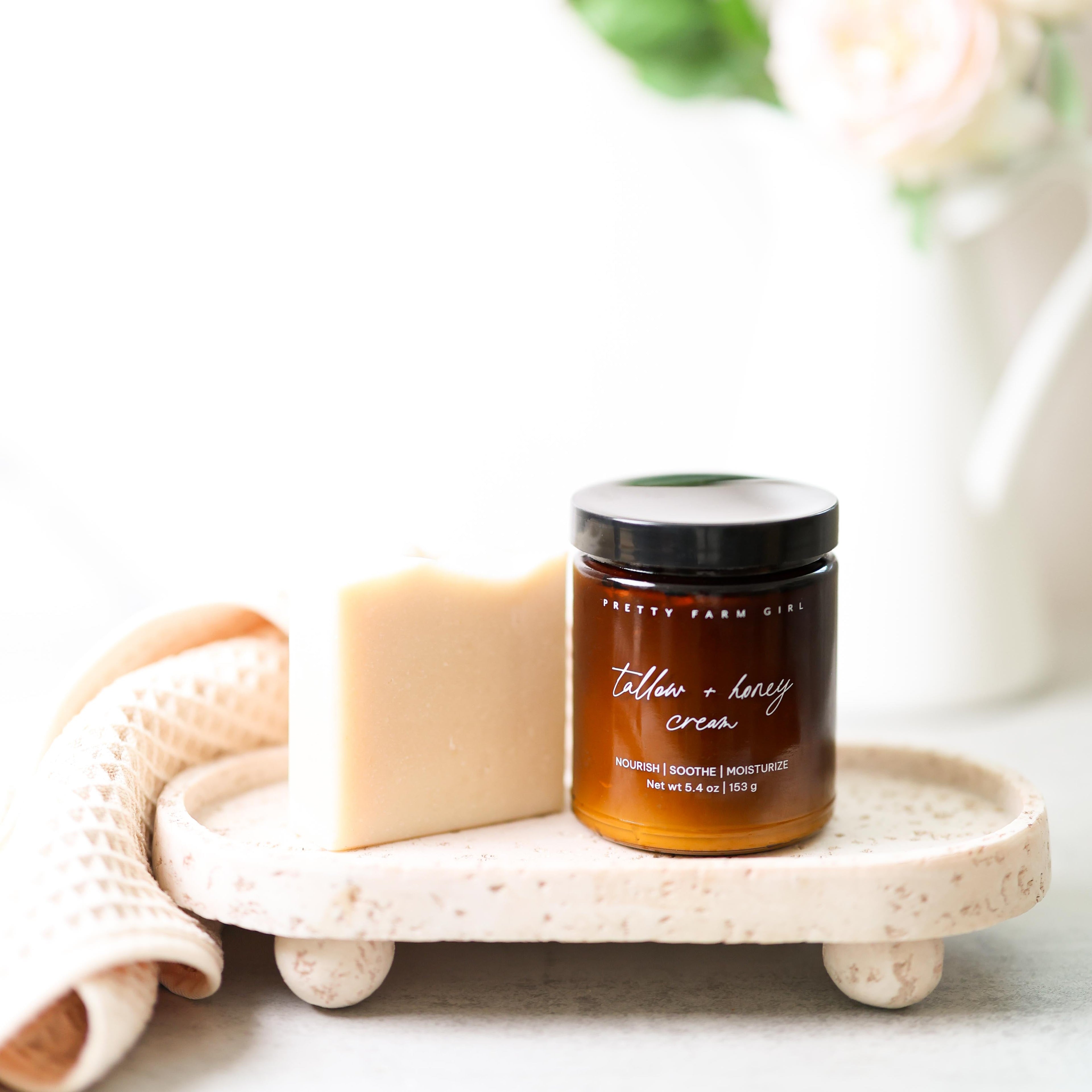 Gentle Care Duo for Mom and Baby by Pretty Farm Girl, fragrance-free tallow bundle showing natural skincare products for sensitive skin.