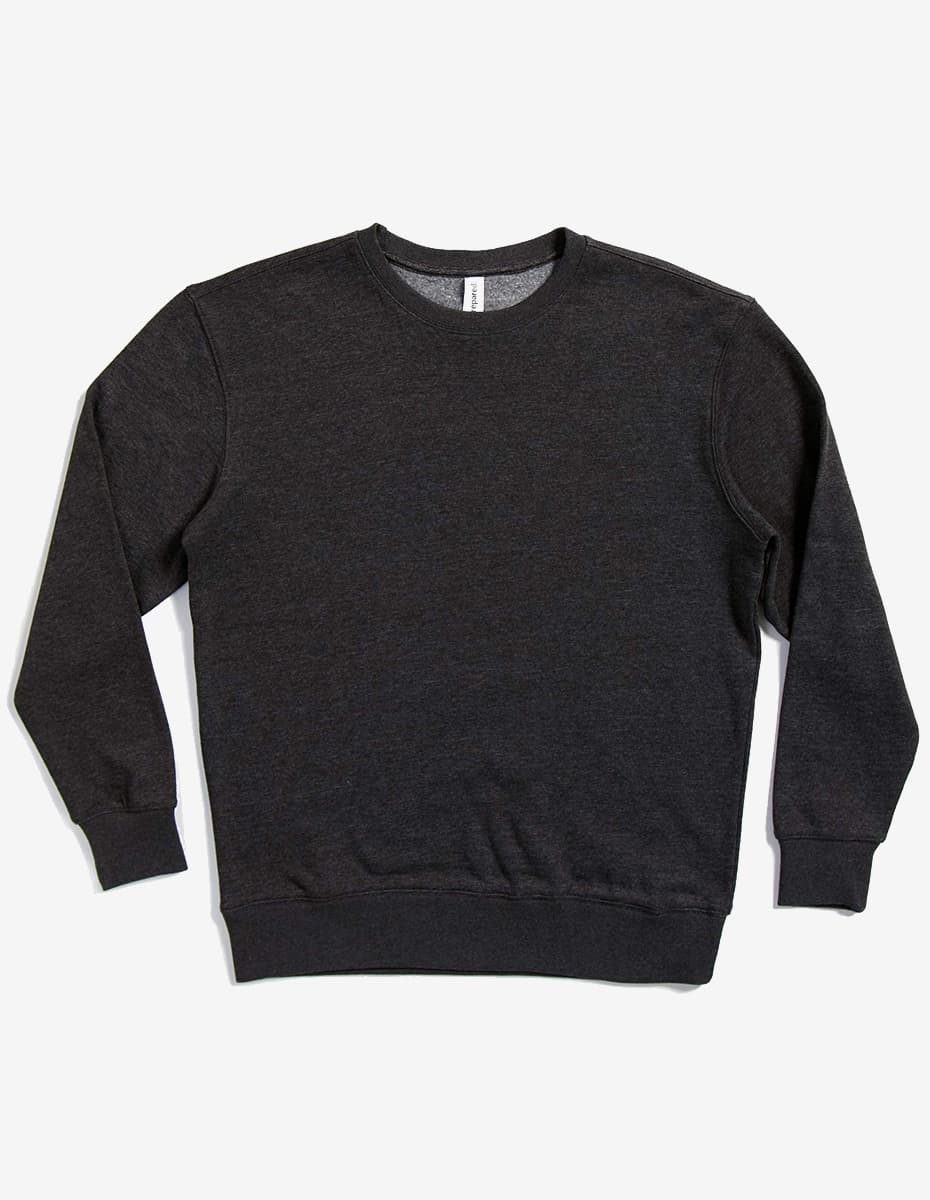 SpectraUSA fleece crew neck sweatshirt in charcoal heather, unisex midweight with drop shoulder design, flatlay view.