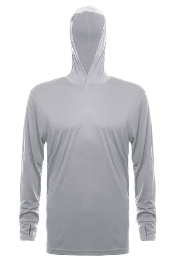 SpectraUSA UPF 50 performance long sleeve hoody with a metal front design, ideal for sun protection and active wear.