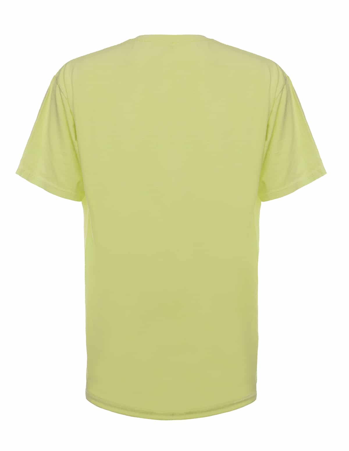 Back view of a neon yellow garment dye tee by SpectraUSA, showcasing the vibrant color and casual fit.