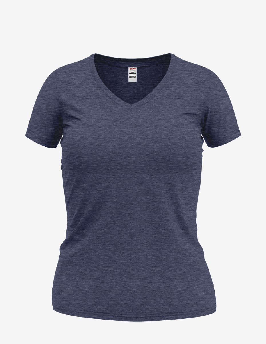 Navy-black Heather Wonder V-Neck top for women by SpectraUSA, front view showing soft fabric and classic V-neck style.