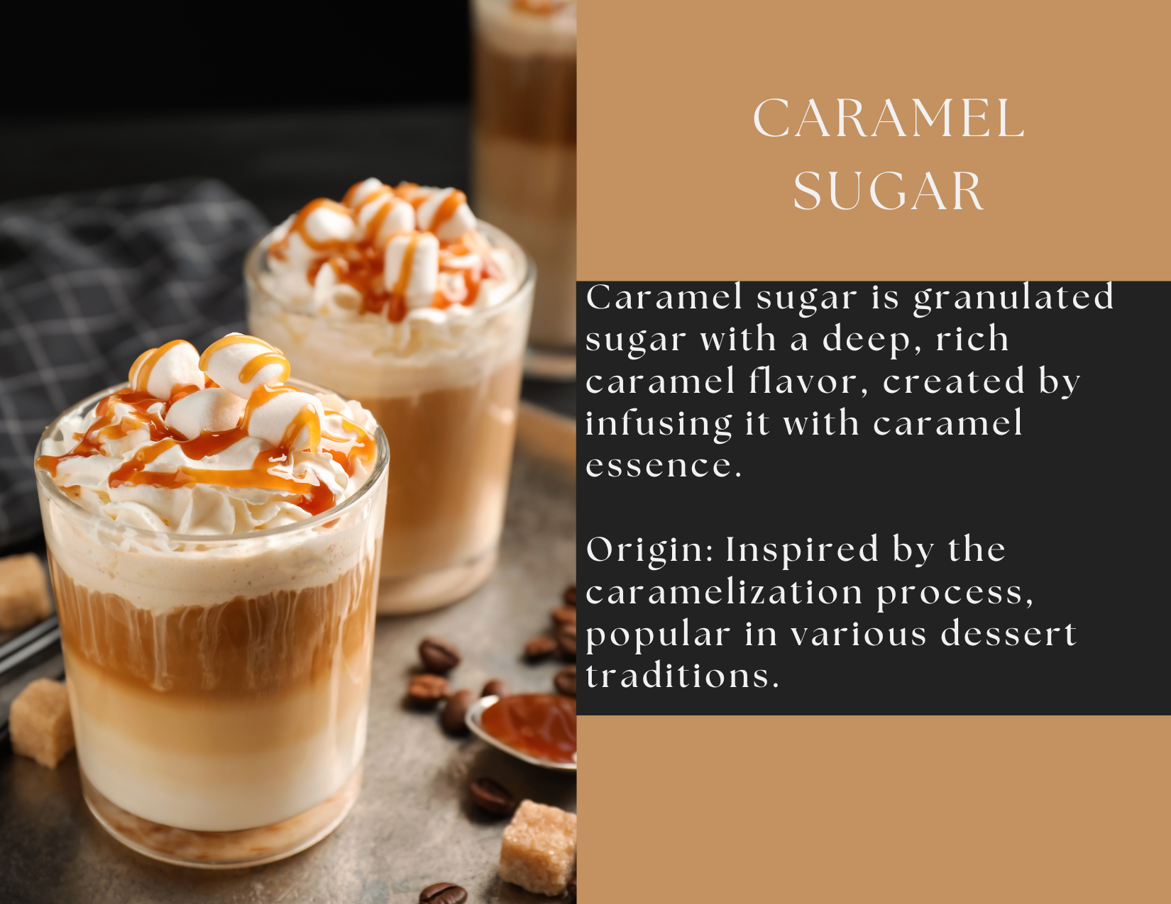 Glass jar of caramel sugar spice blend by Spice Wheel, showing the amber-colored caramel sugar inside the clear container.