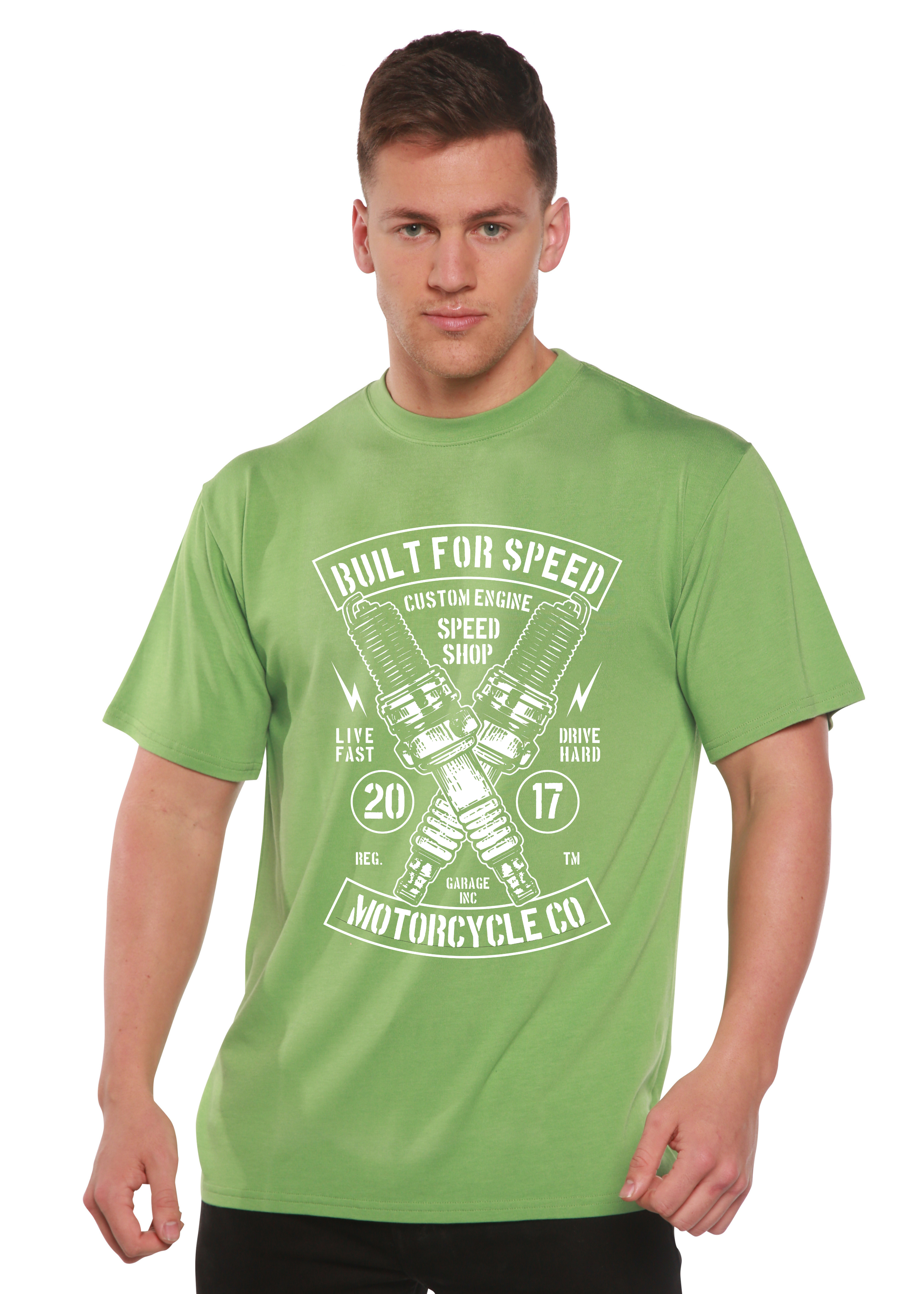 Mens Spun Bamboo graphic T-shirt made from bamboo viscose and organic cotton, featuring a stylish printed design on the front.