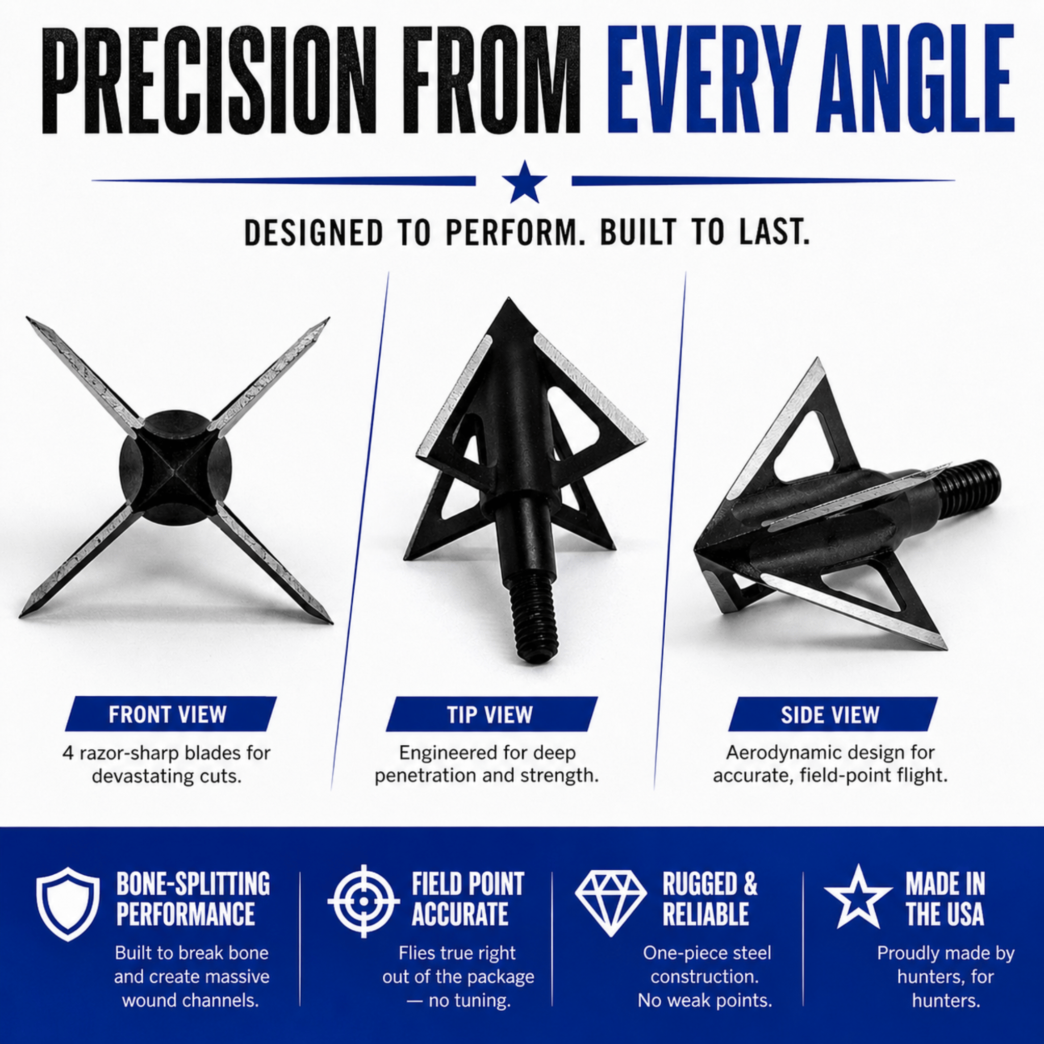Tooth of the Arrow TOTA 100 grain broadhead with 1-inch vented fixed blades for hunting and archery.