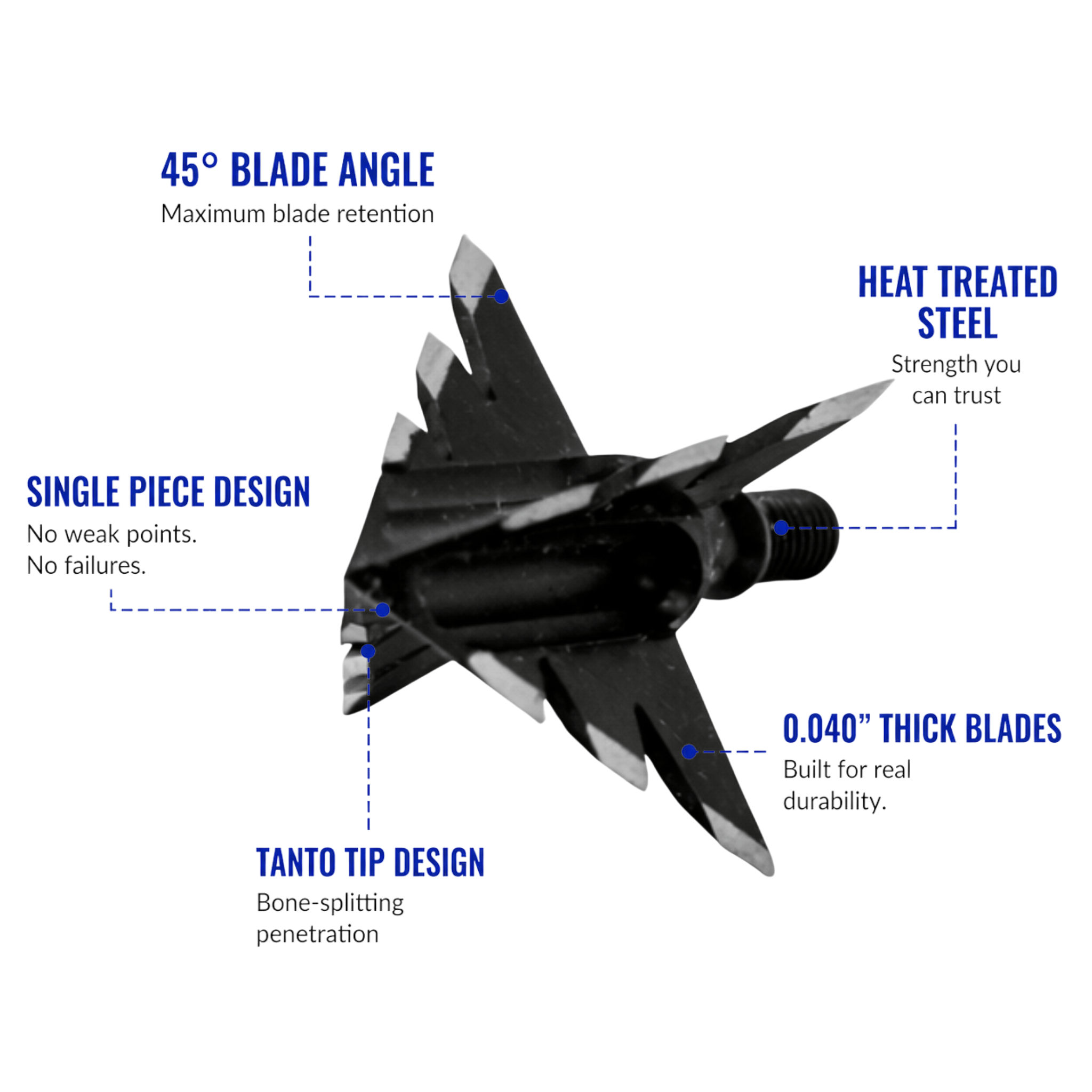 Tooth of the Arrow Broadheads TOTA 125 Grain fixed blade broadhead for small game and turkey hunting, with sharp blades for precise shots.