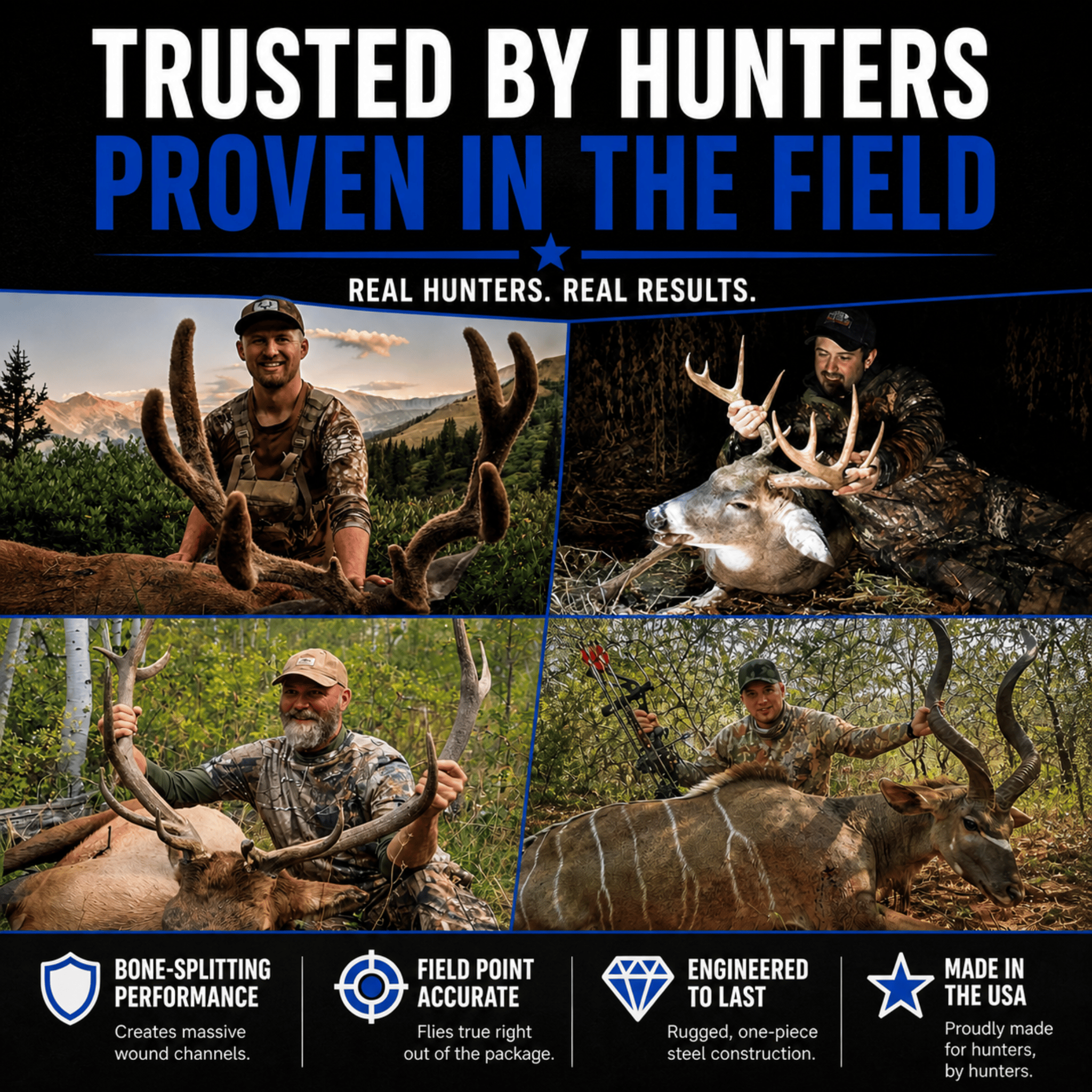 Tooth of the Arrow TOTA 150 grain broadhead with 1-inch solid fixed blade, designed for hunting and archery.