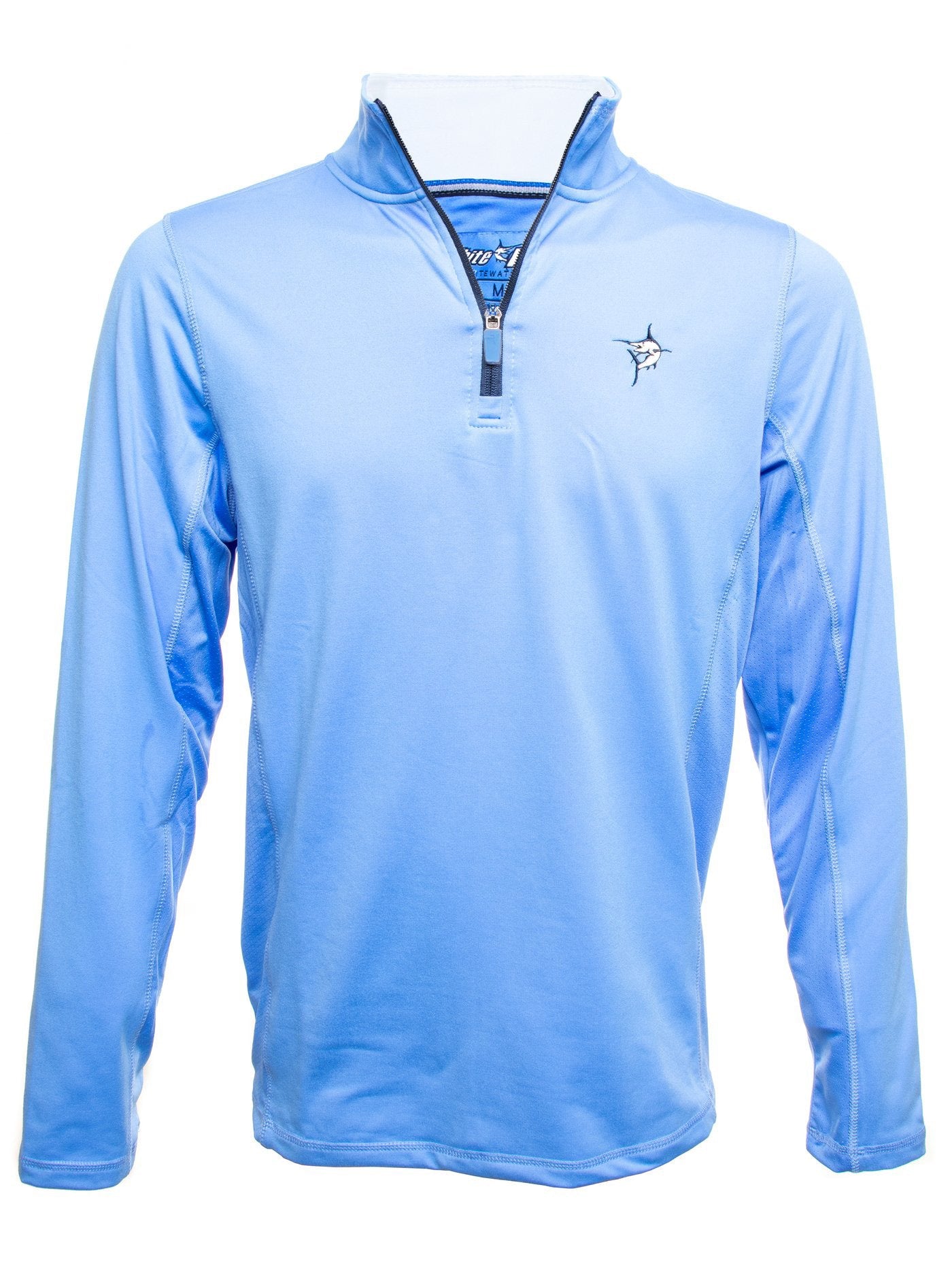 White Water Life Montauk quarter zip midweight comfort shirt, shown in a close-up of the fabric and zipper detail.