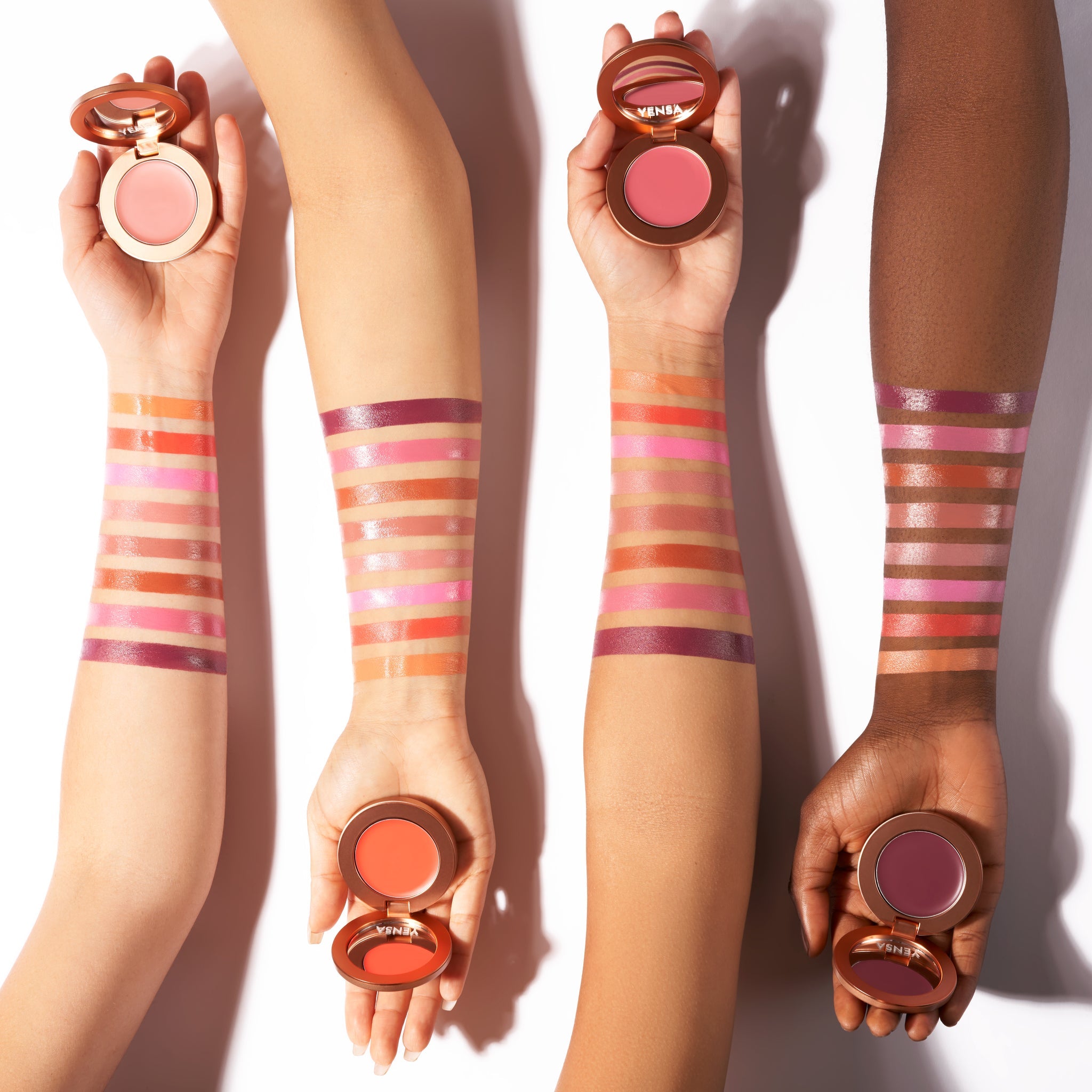 YENSA Super Serum Silk Buildable Cream Blush in a soft pink shade, showing smooth, creamy texture and natural finish.