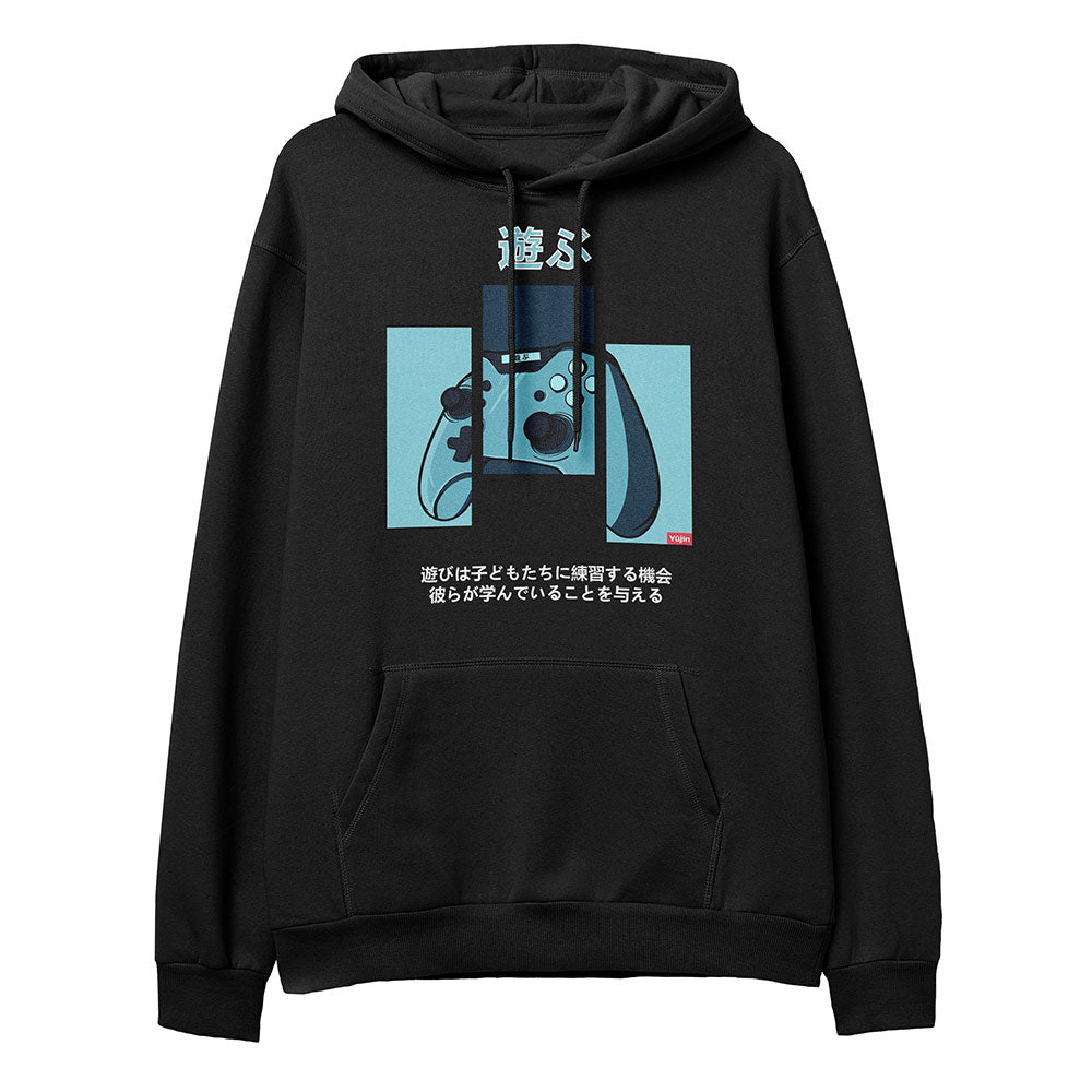 Yūjin Clothing Game Over hoodie featuring bold graphic print, soft fabric, and casual fit, perfect for streetwear and gaming enthusiasts.