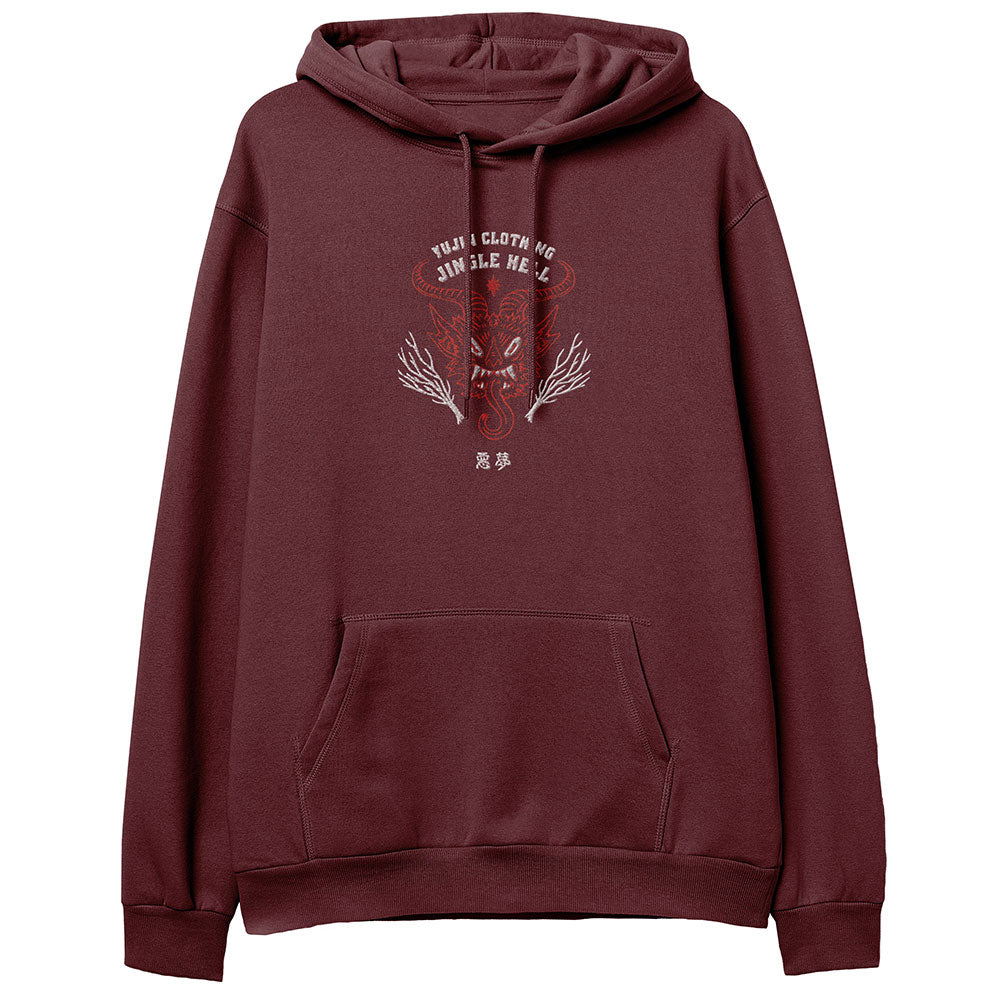 Yūjin Clothing Jingle Hell Christmas hoodie featuring festive jingle bell design and cozy fabric for winter wear.