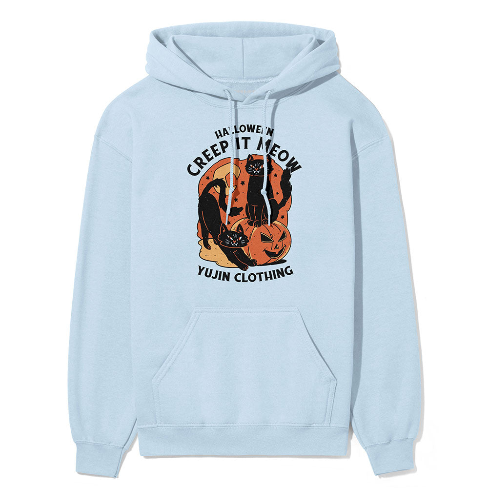 Yūjin Clothing Creep It Cat Hoodie featuring a cozy black hoodie with a playful cat design on the front.
