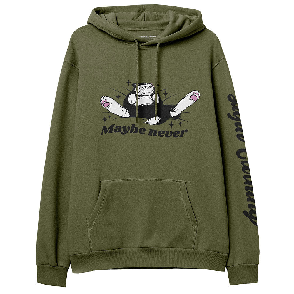 Yūjin Clothing Maybe Never hoodie featuring a soft fabric, relaxed fit, and stylish design in a versatile casual style.