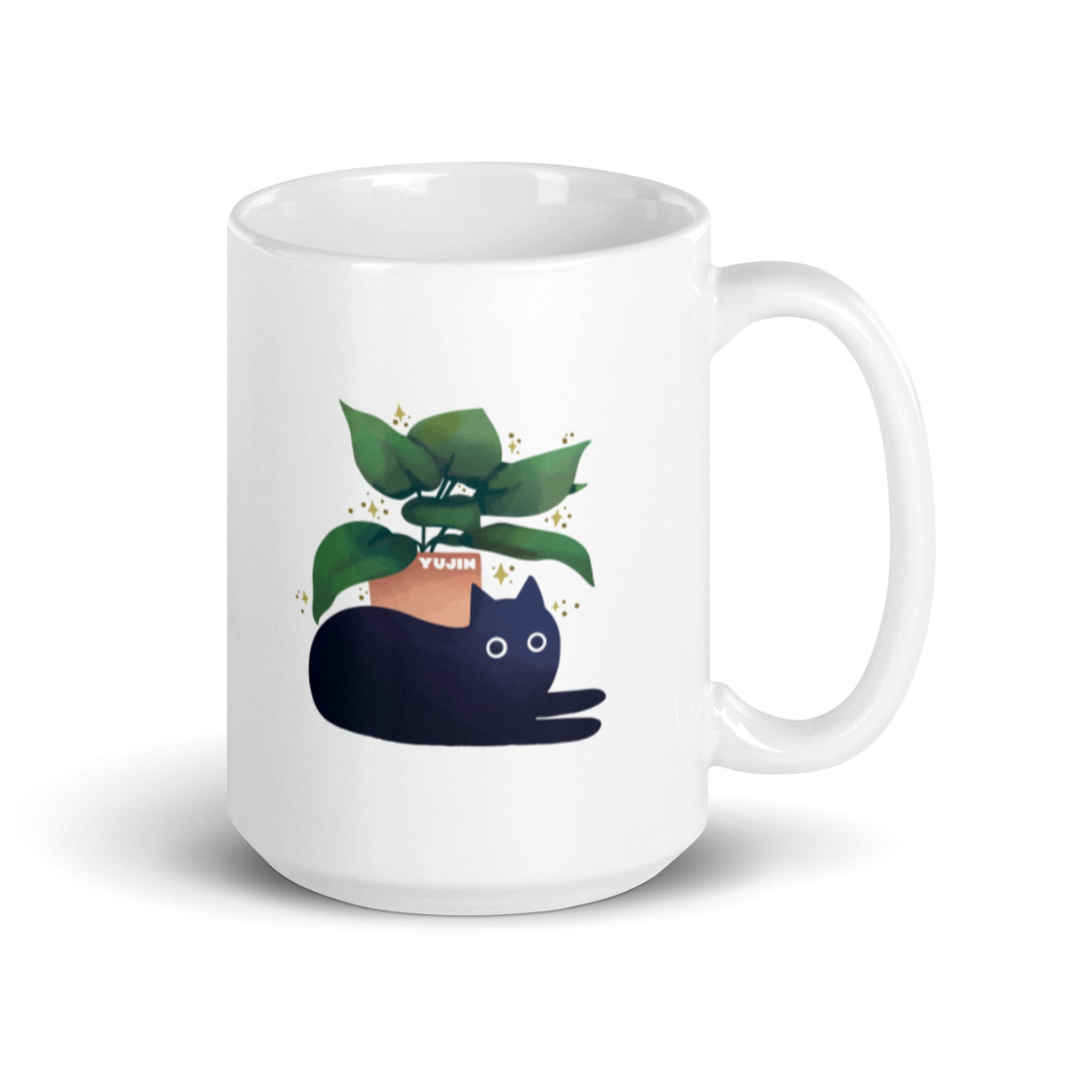 Yūjin Clothing chilling cat mug showing a relaxed cat illustration on a ceramic mug, perfect for cat lovers.