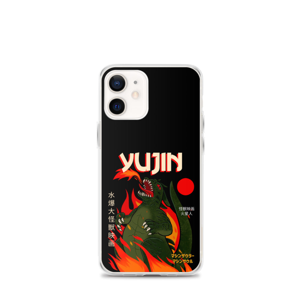 Yūjin Clothing Fire Flame iPhone case with vibrant flame design protecting an iPhone 13 model.