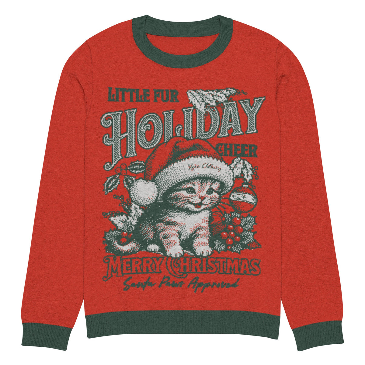 Yūjin Clothing Holiday Cheer cat sweatshirt showing a cozy, festive design with a cheerful cat print on soft fabric.