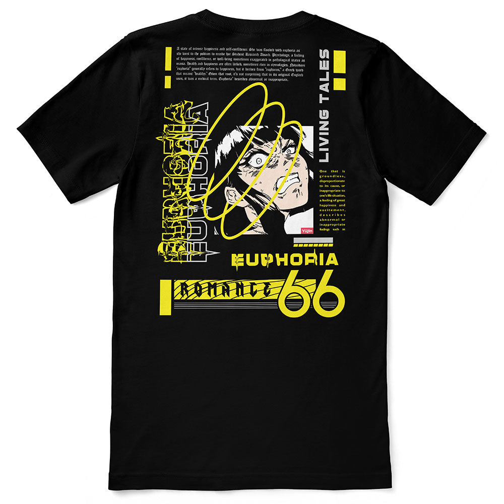 Yūjin Clothing Euphoria T-Shirt in vibrant colors, featuring a comfortable fit and stylish design for casual wear.