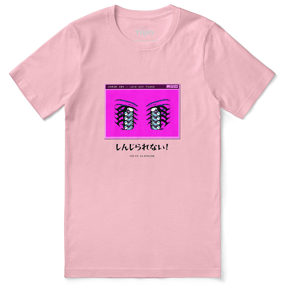 Yūjin Clothing Love Not Found T-Shirt featuring a casual fit, soft fabric, and a stylish design with the phrase "Love Not Found" printed on the front.