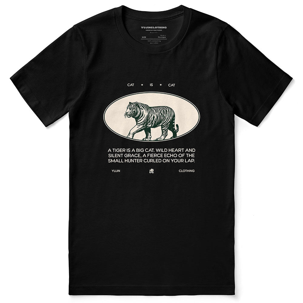 Yūjin Clothing Cat Is Cat T-Shirt featuring a playful cat graphic on a casual cotton tee for everyday wear.