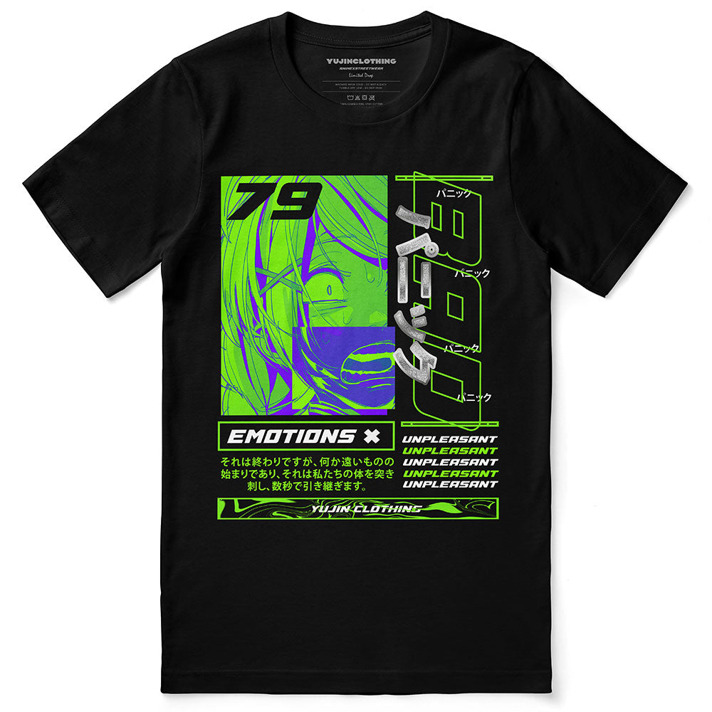 Yūjin Clothing Emotions T-Shirt featuring a comfortable fit and colorful emotional design on soft fabric.