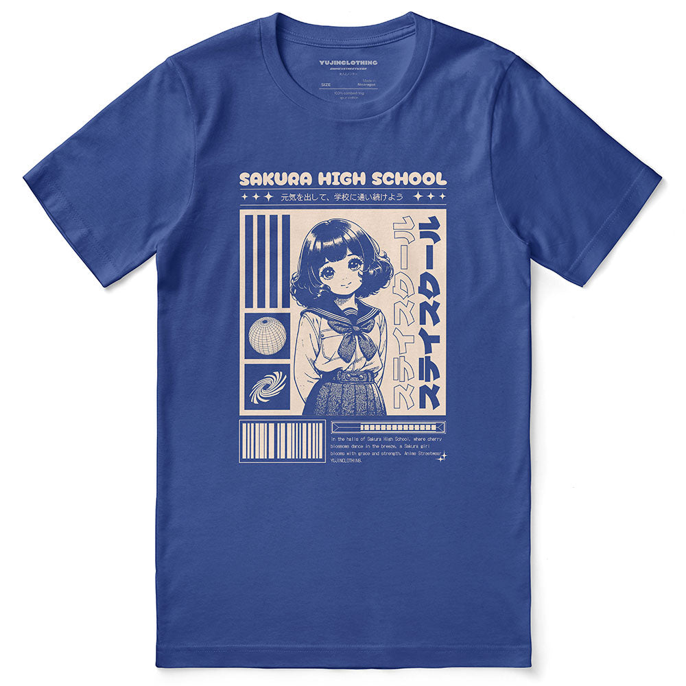 High School Girl T-Shirt by Yūjin Clothing featuring a casual fit and stylish design, perfect for everyday wear and school outfits.