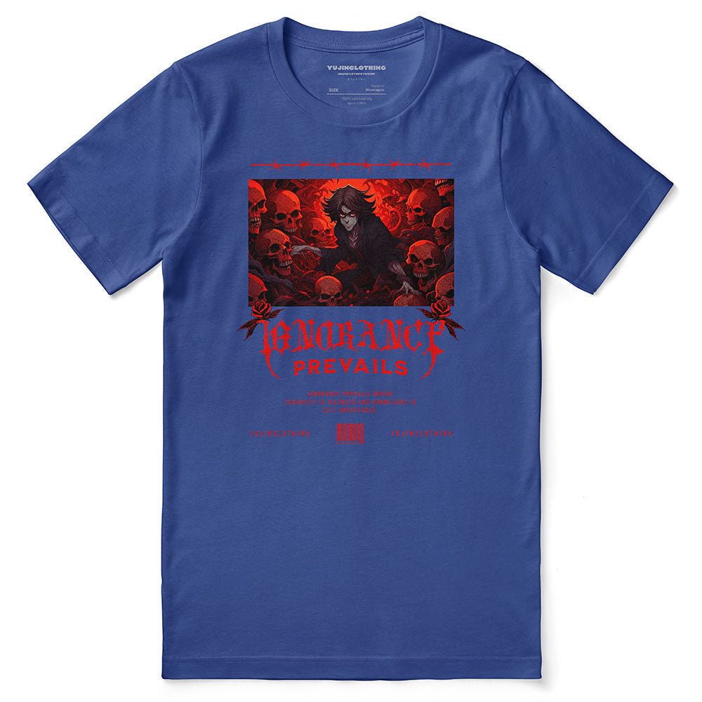 Yūjin Clothing Ignorance T-Shirt featuring a casual fit with graphic design on the front, made from soft, comfortable fabric.