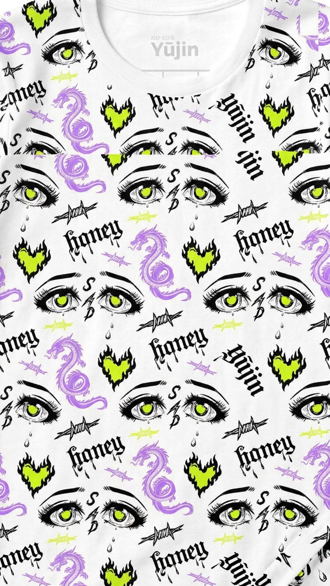 Yellow Honey T-Shirt by Yūjin Clothing featuring a honeybee graphic on soft cotton fabric.