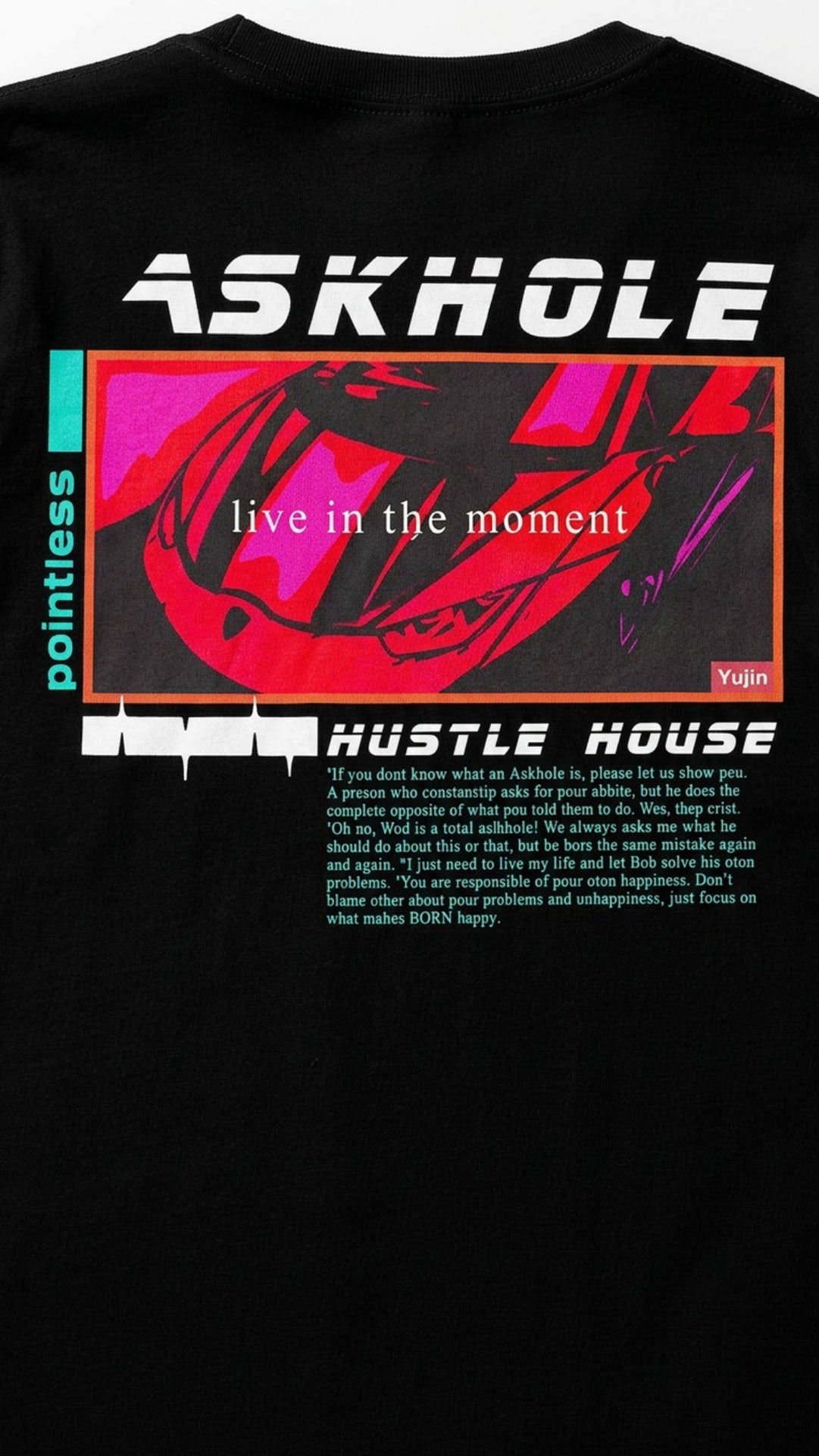 Yūjin Clothing Hustle T-Shirt in black with bold graphic design, casual fit, and short sleeves for everyday wear.