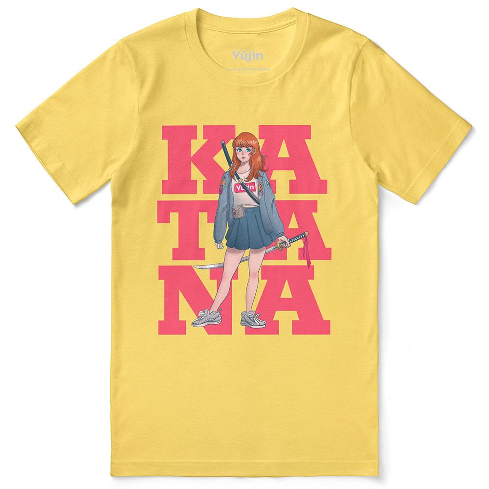 Yūjin Clothing Katana T-Shirt featuring a graphic design of a katana sword on a casual black cotton tee.