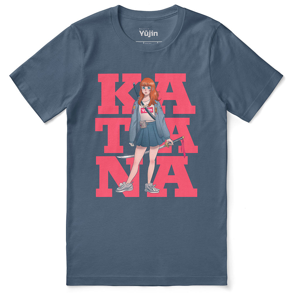 Yūjin Clothing Katana T-Shirt featuring a graphic print of a katana sword on a casual black T-shirt.