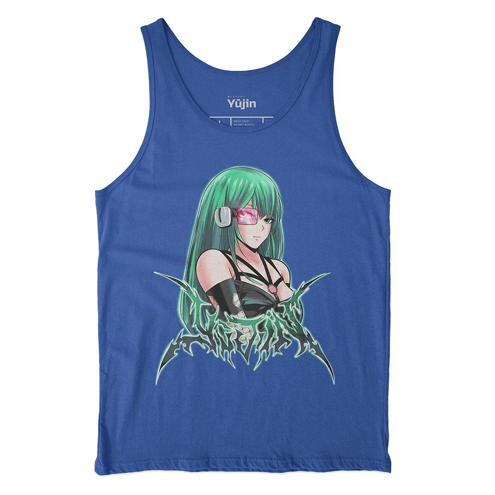 Yūjin Clothing Power Level tank top, black sleeveless athletic shirt with bold graphic print, perfect for workout and casual wear.