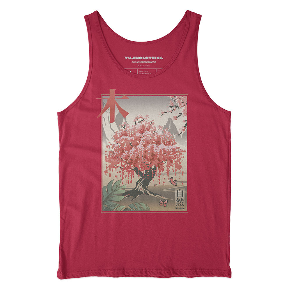 Yūjin Clothing Japanese Tree Tank Top featuring a vibrant tree design on lightweight fabric, perfect for casual summer wear.