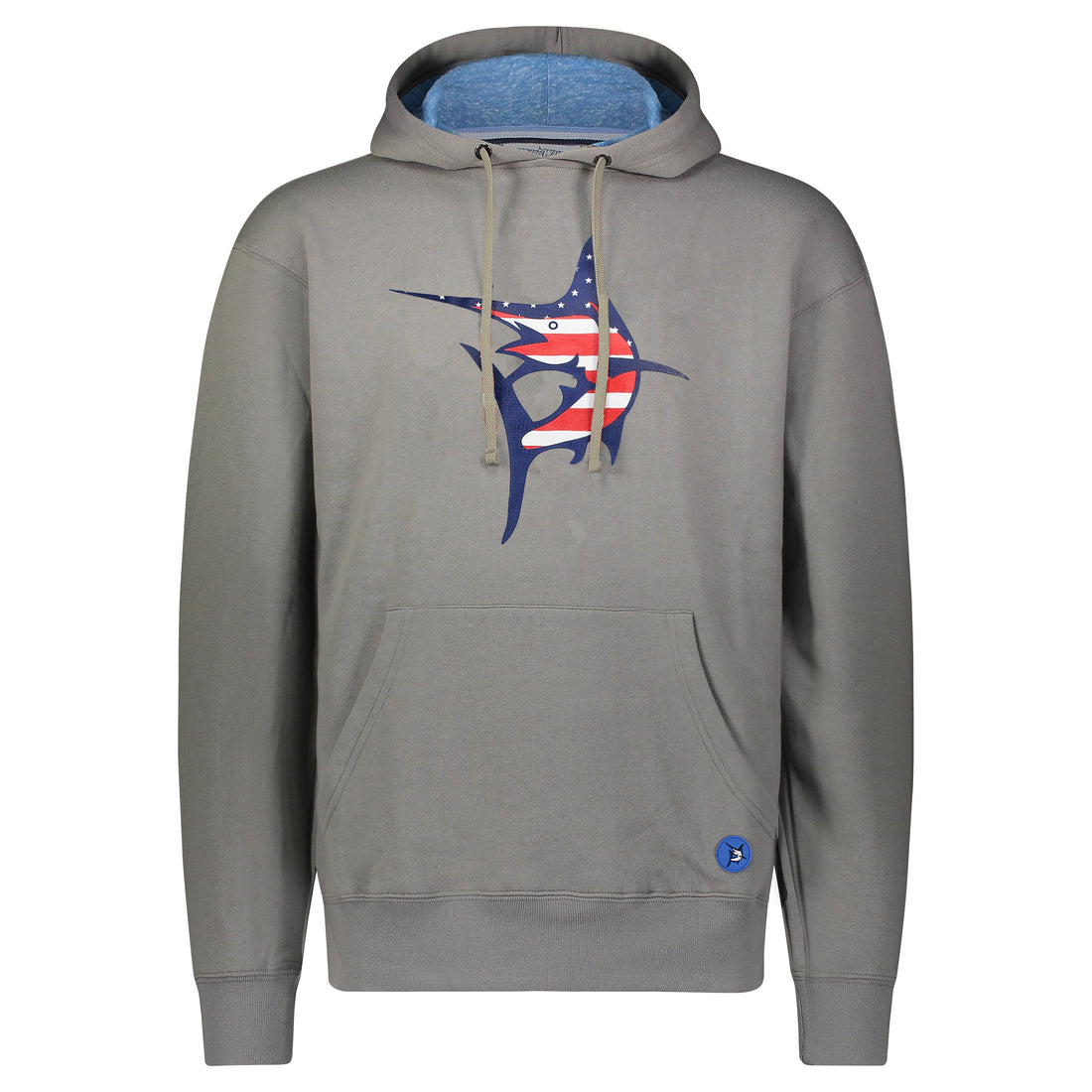 White Water Life Georges Bank hoodie in navy with front logo graphic, casual pullover for outdoor and fishing enthusiasts.