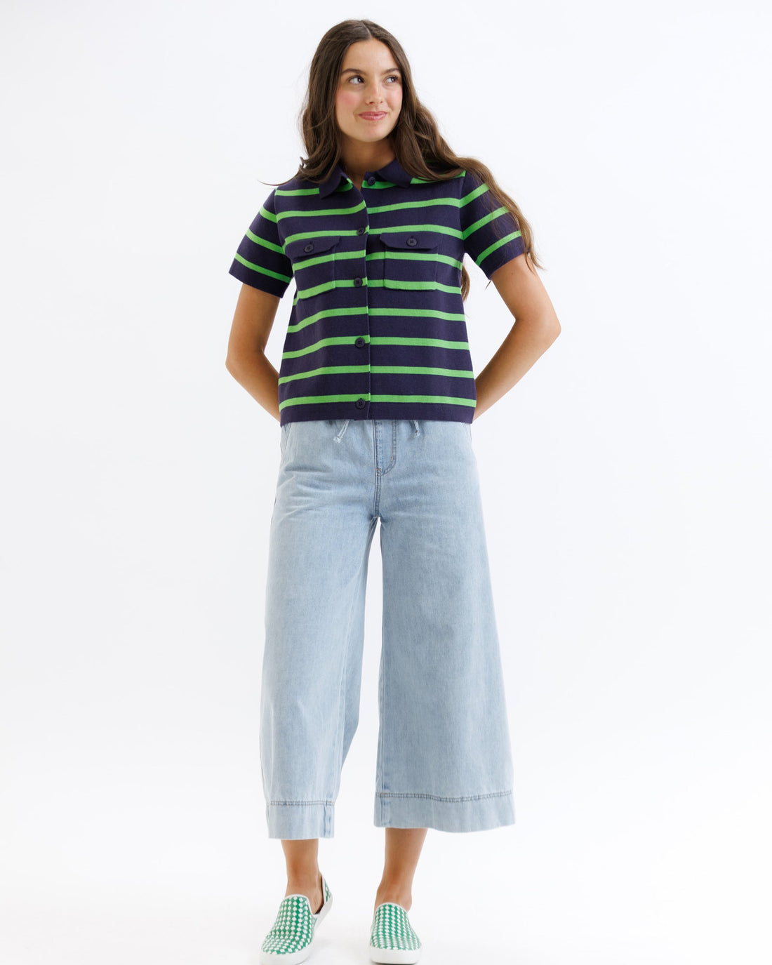 Downeast summer camp sweater featuring lightweight knit fabric, crew neckline, and casual style in vibrant colors.