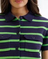 Downeast summer camp sweater in soft knit with striped design, casual fit, perfect for outdoor activities and cool evenings.