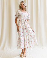 Downeast High Tea Dress, elegant sleeveless dress with floral pattern and flowy fabric, perfect for semi-formal occasions.