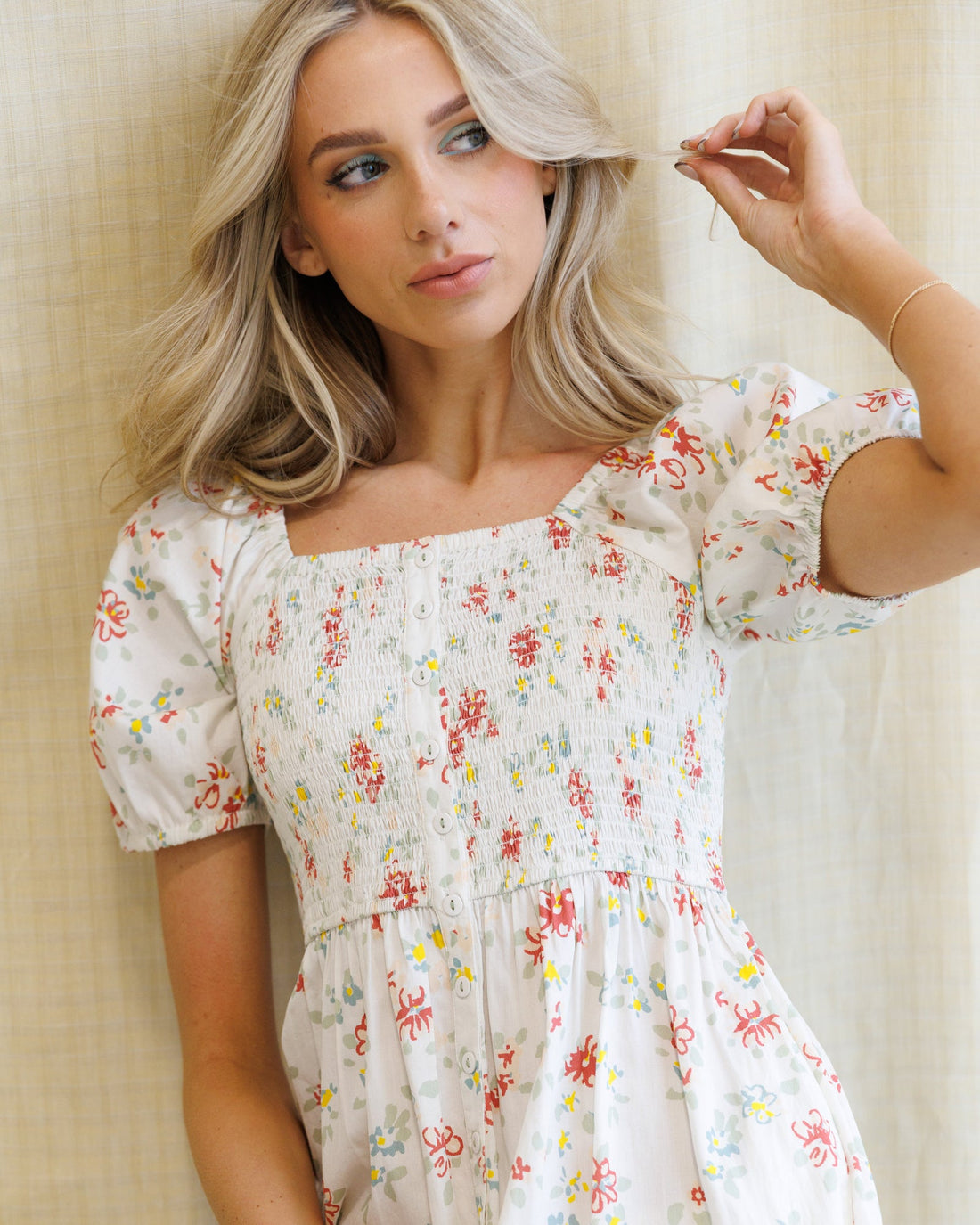 Downeast High Tea Dress featuring a soft, elegant fabric with floral pattern and a flattering fit, perfect for special occasions.