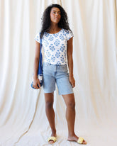 Downeast Artistic Tee, a stylish casual top with artistic print, shown in a close-up image.