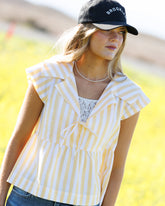 Downeast Sunshine Stripe Top featuring bright, colorful striped pattern and lightweight fabric, casual short-sleeve design.