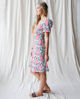 Downeast Capri dress with a sleeveless design, lightweight fabric, and floral pattern, perfect for summer wear.