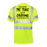Reflective safety T-shirt with Armed American Supply branding, featuring high-visibility reflective strips on a dark fabric background.