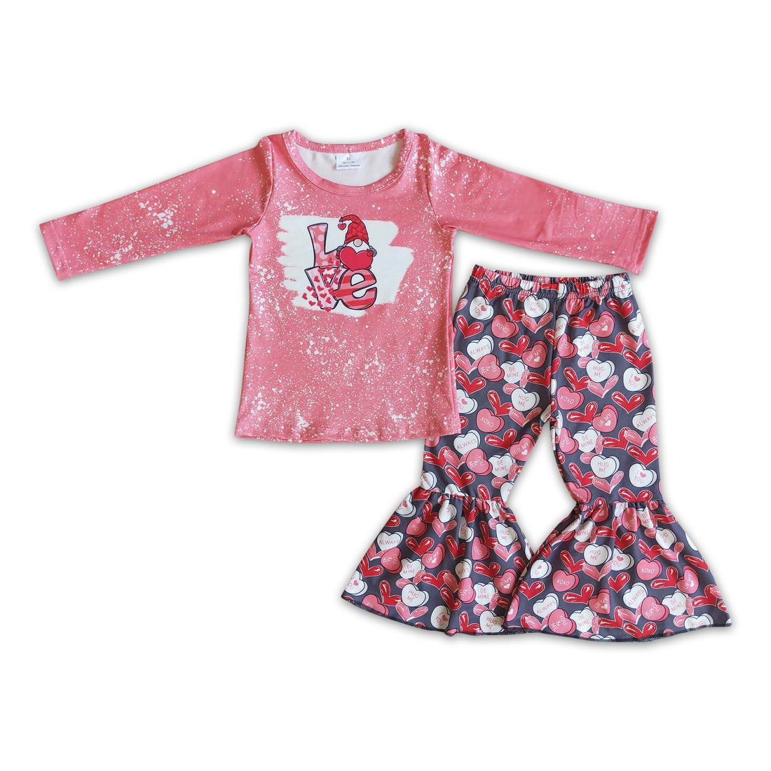 Love gnomies shirt heart print pants baby girls valenitne&