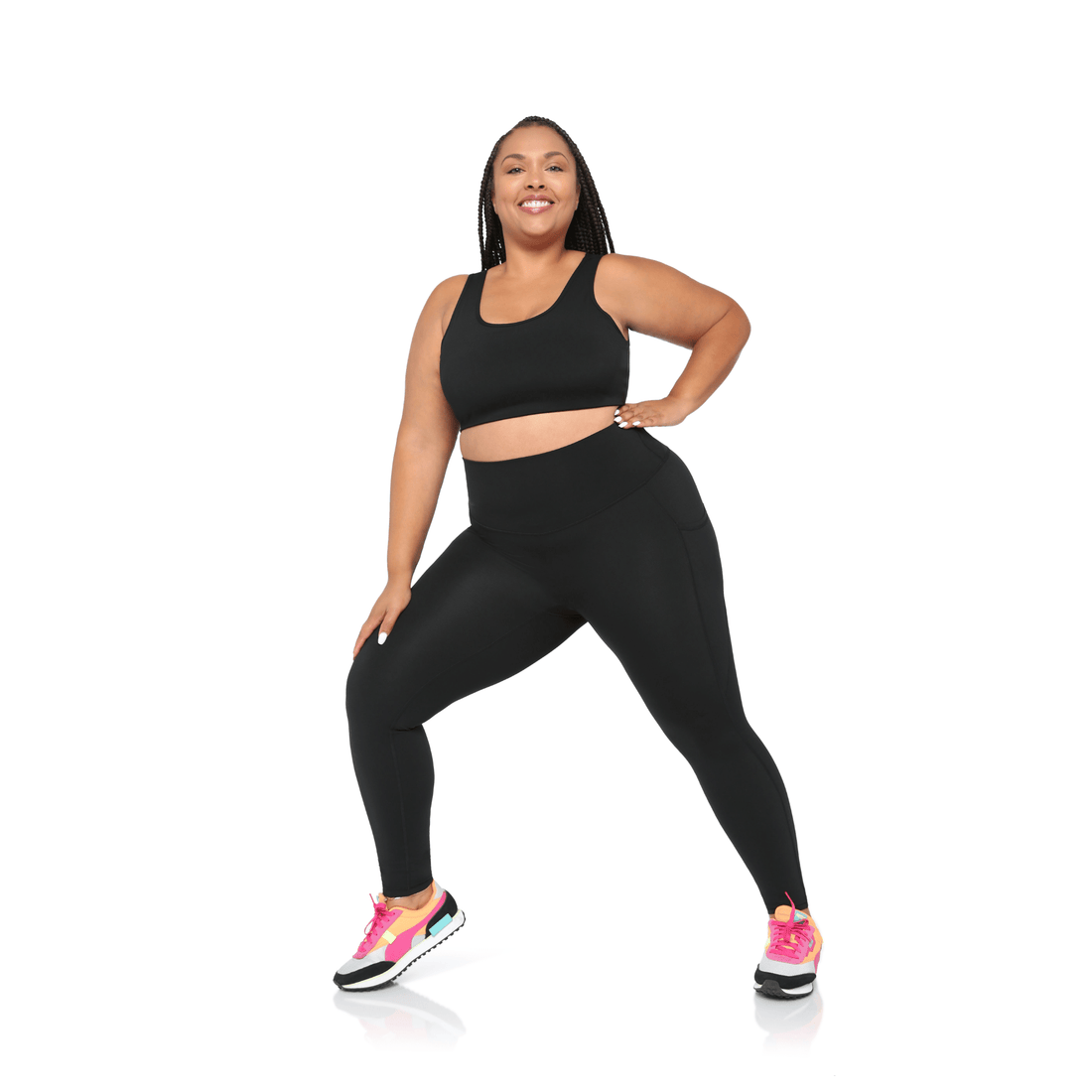 Fitkitty Culture BodyLove high-rise leggings in black, stretchy yoga pants with a snug fit and wide waistband for comfortable active wear.