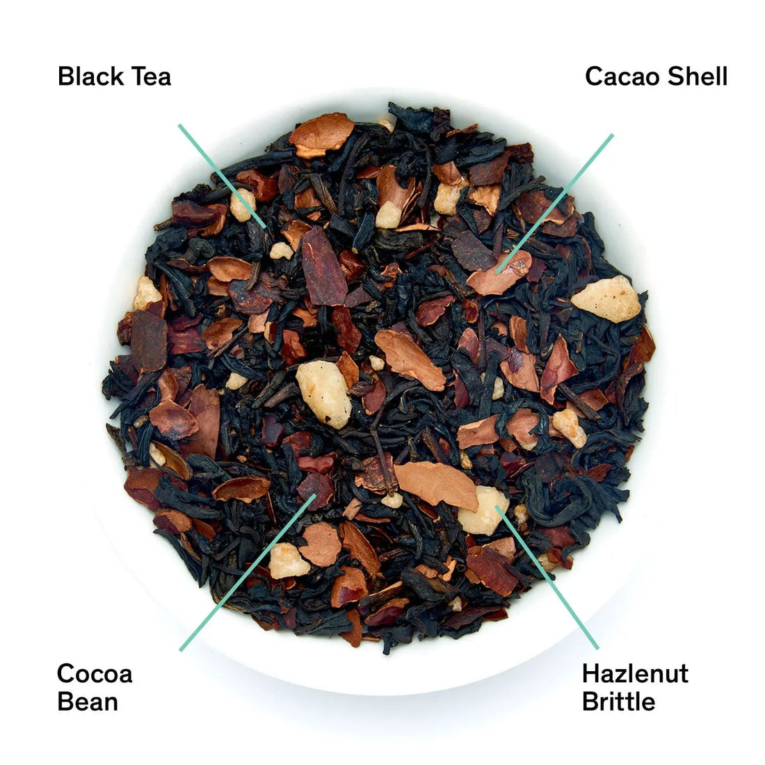 Passage hazelnut chocolate black tea leaves from August Uncommon Tea, showcasing dark loose leaf tea with nutty and chocolate notes.