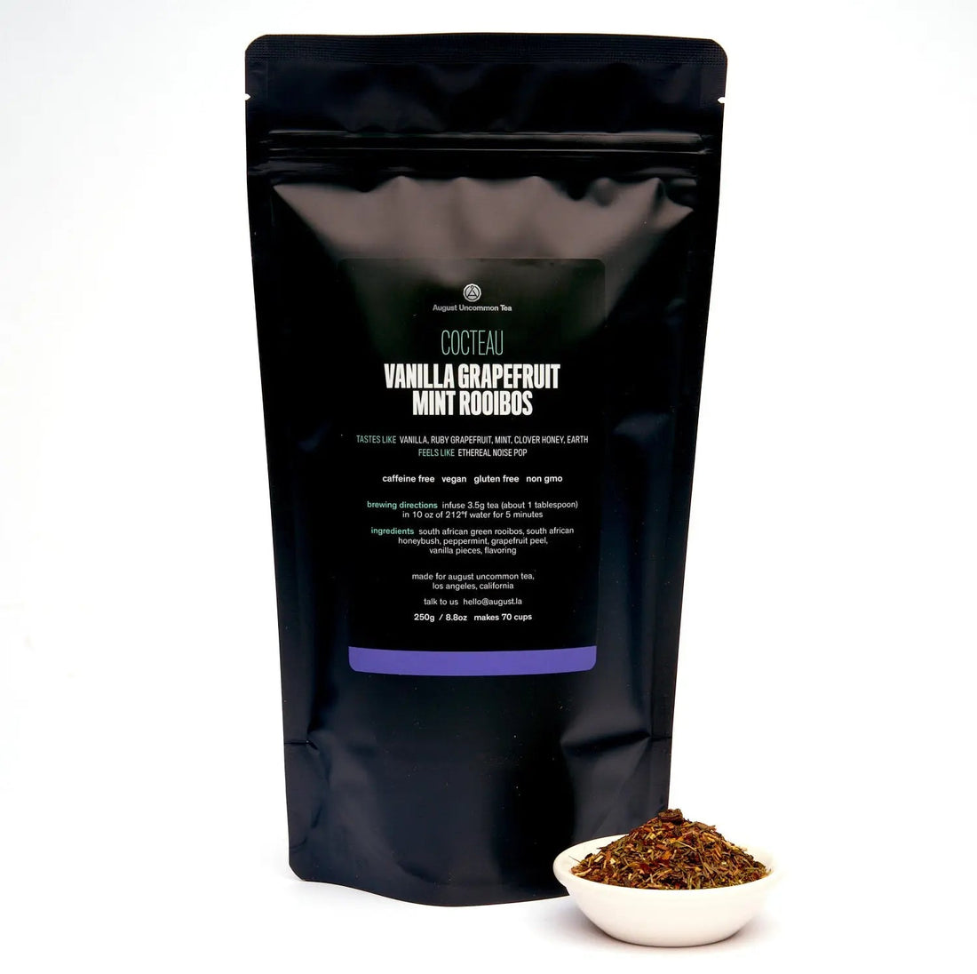 Cocteau Vanilla Grapefruit Mint Rooibos Tea by August Uncommon Tea in a 70-cup tea bag, herbal and caffeine-free.