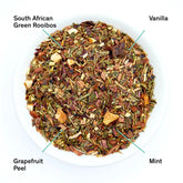 Dry vanilla, grapefruit, mint, and rooibos tea leaves from August Uncommon Tea&
