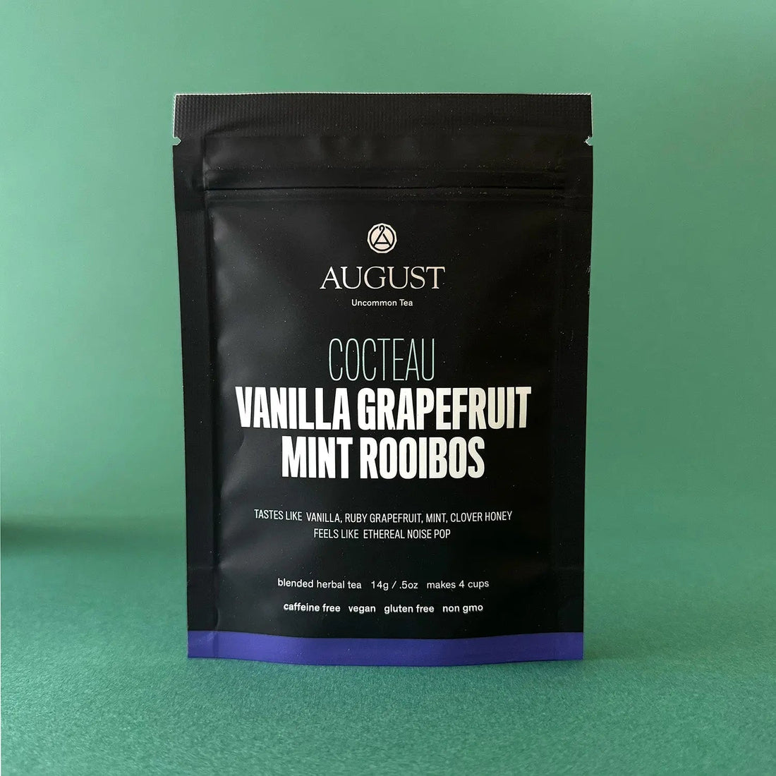 Herbal tea in a cup featuring vanilla, grapefruit, and mint flavors from August Uncommon Tea&