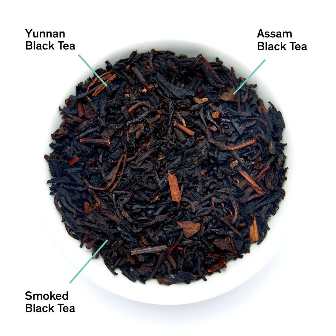 Golden Arrow Smoky Toffee Black Tea leaves from August Uncommon Tea, showcasing dark, twisted black tea leaves with a rich, aromatic appearance.